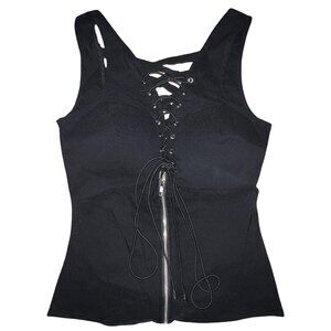 Lace-Up Plunge Zipper Top